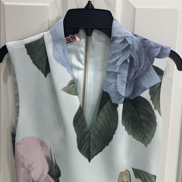 Ted Baker Green and Pink Sheath Dress Plunge Neckline - Picture 6 of 8